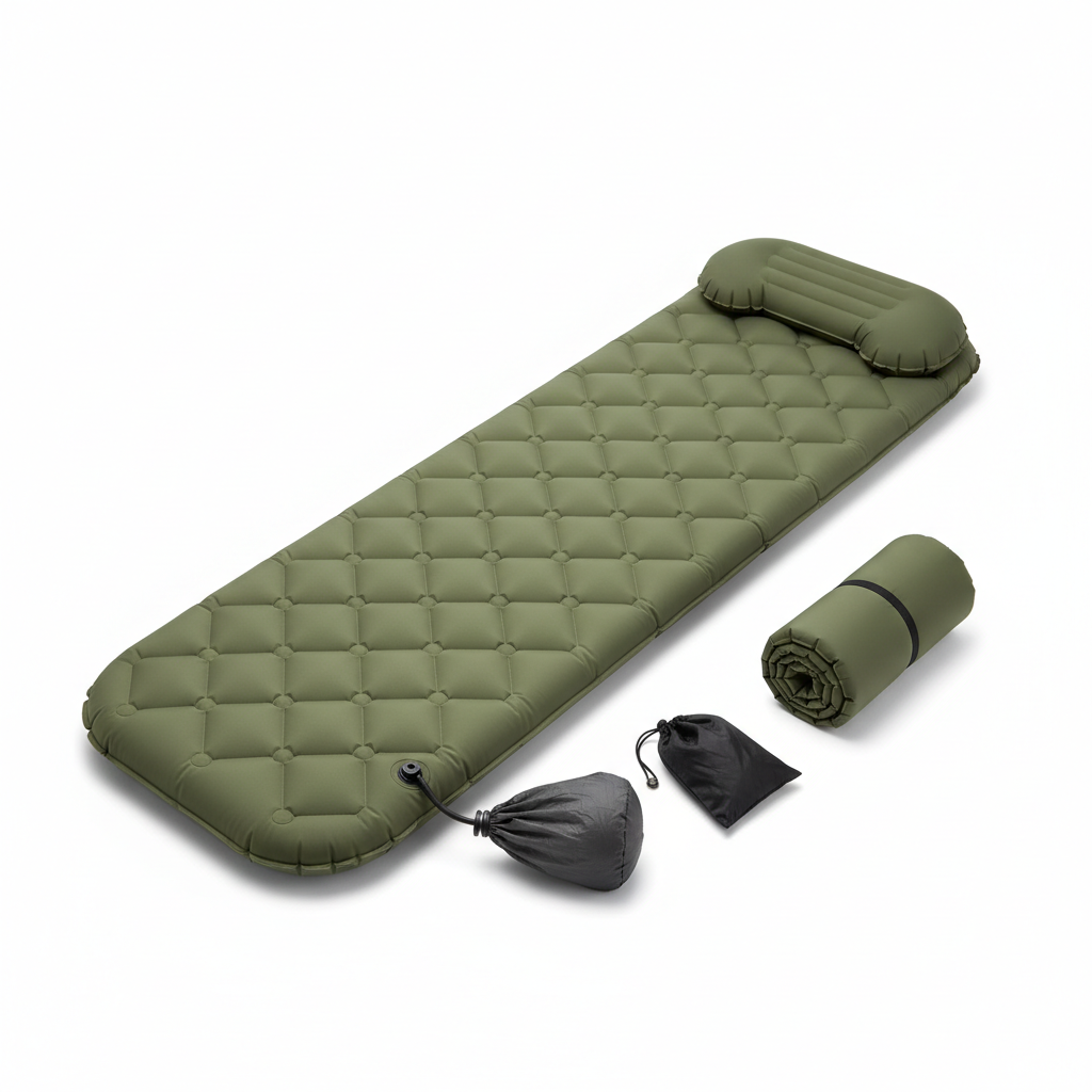 Lightweight Inflatable Sleeping Pad with Built-in Pillow