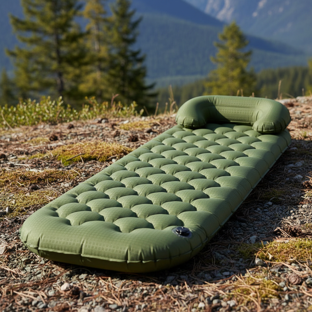 Lightweight Inflatable Sleeping Pad with Built-in Pillow